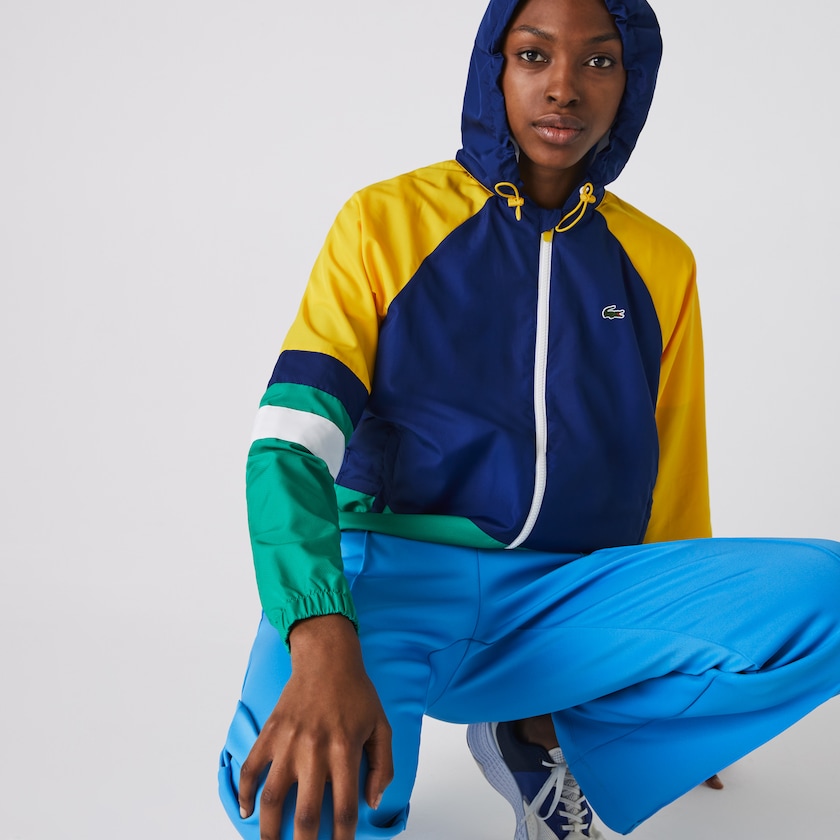 Women's Lacoste Blue / White / Yellow / Green Windbreaker SPORT Colorblock Zip Tennis NW3-26302P1