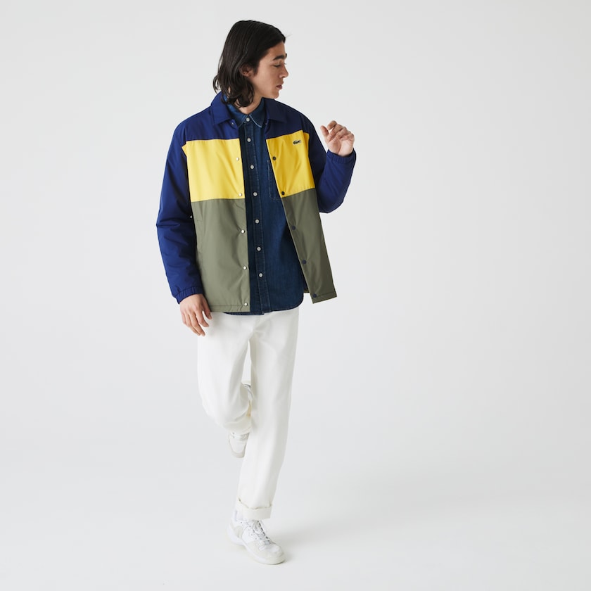 Men's Lacoste Blue / Yellow / Khaki Green Overshirts Colorblock Water-Resistant Quilted MC7-00830L2