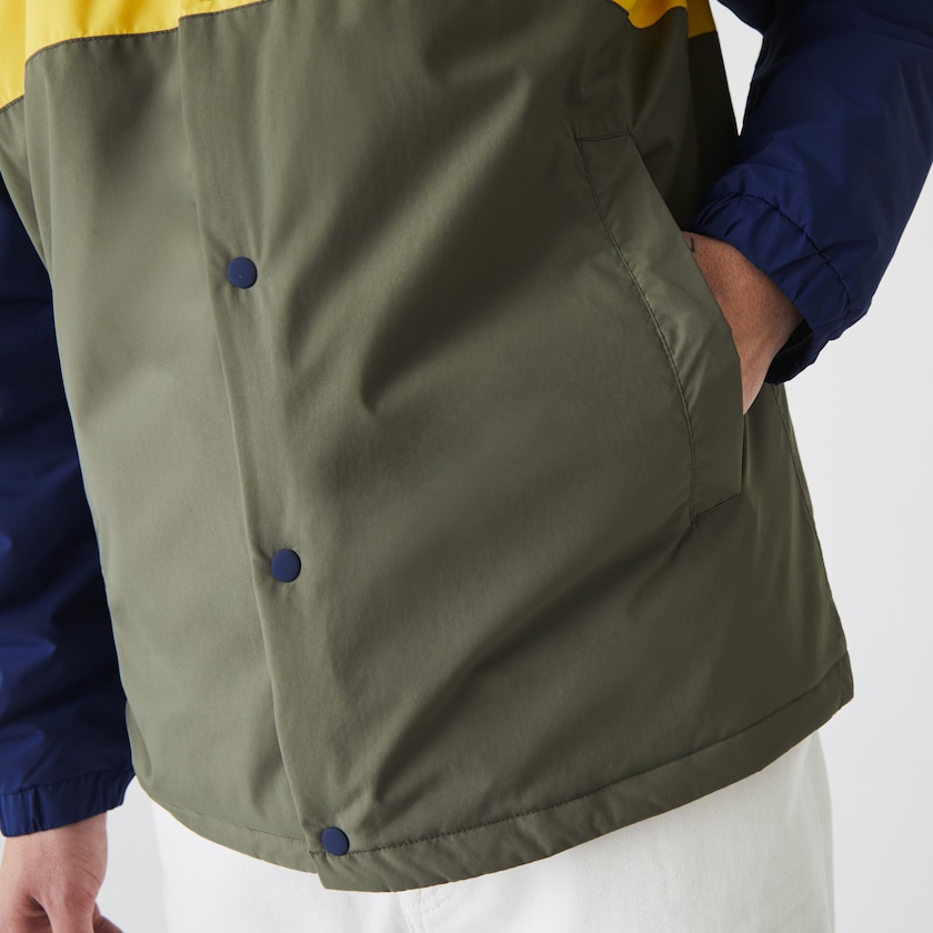 Men's Lacoste Blue / Yellow / Khaki Green Overshirts Colorblock Water-Resistant Quilted MC7-00830L2