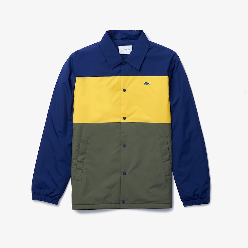 Men's Lacoste Blue / Yellow / Khaki Green Overshirts Colorblock Water-Resistant Quilted MC7-00830L2