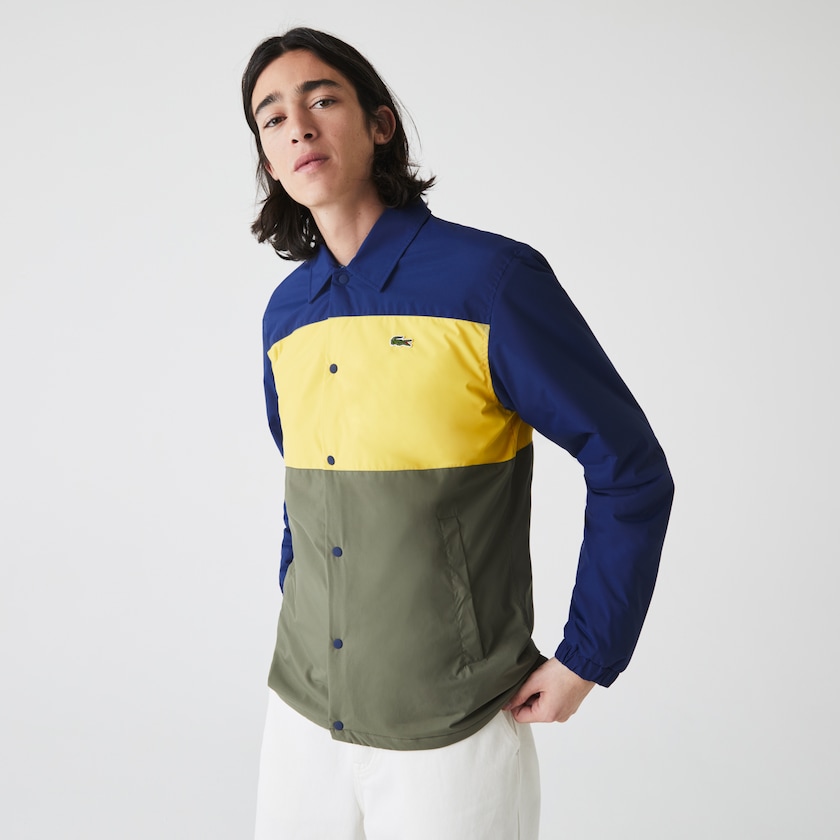 Men's Lacoste Blue / Yellow / Khaki Green Overshirts Colorblock Water-Resistant Quilted MC7-00830L2