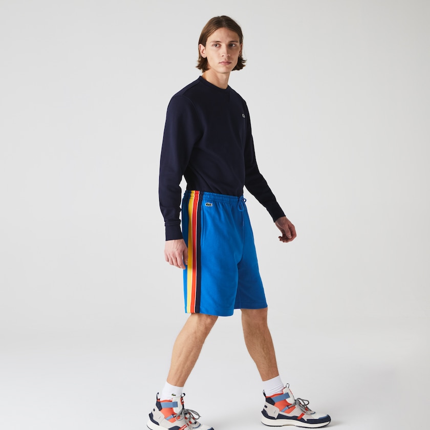 Men's Lacoste Blue / Yellow / Red / Navy Blue / White Shorts SPORT Contrast Band Fleece KA9-52385I7