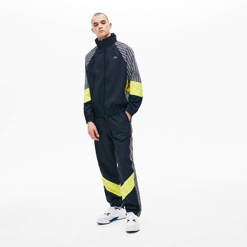 Men's Lacoste Blue / Yellow / White Trackpants LIVE Patchwork CE6-44864U7