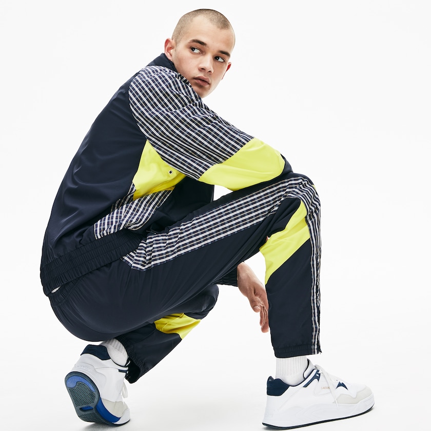 Men's Lacoste Blue / Yellow / White Trackpants LIVE Patchwork CE6-44864U7