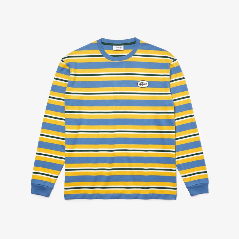 Men's Lacoste Blue / Yellow / White / Green T Shirts Heritage Relaxed Striped Cotton CM2-06640O8