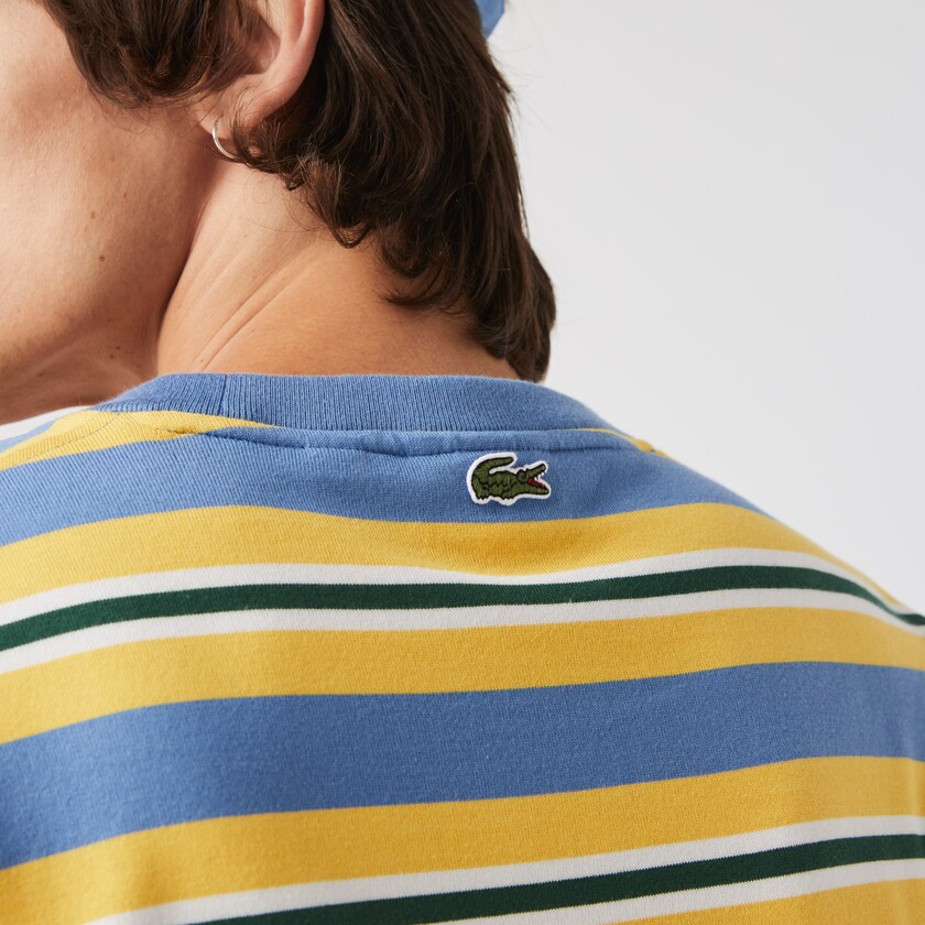 Men's Lacoste Blue / Yellow / White / Green T Shirts Heritage Relaxed Striped Cotton CM2-06640O8
