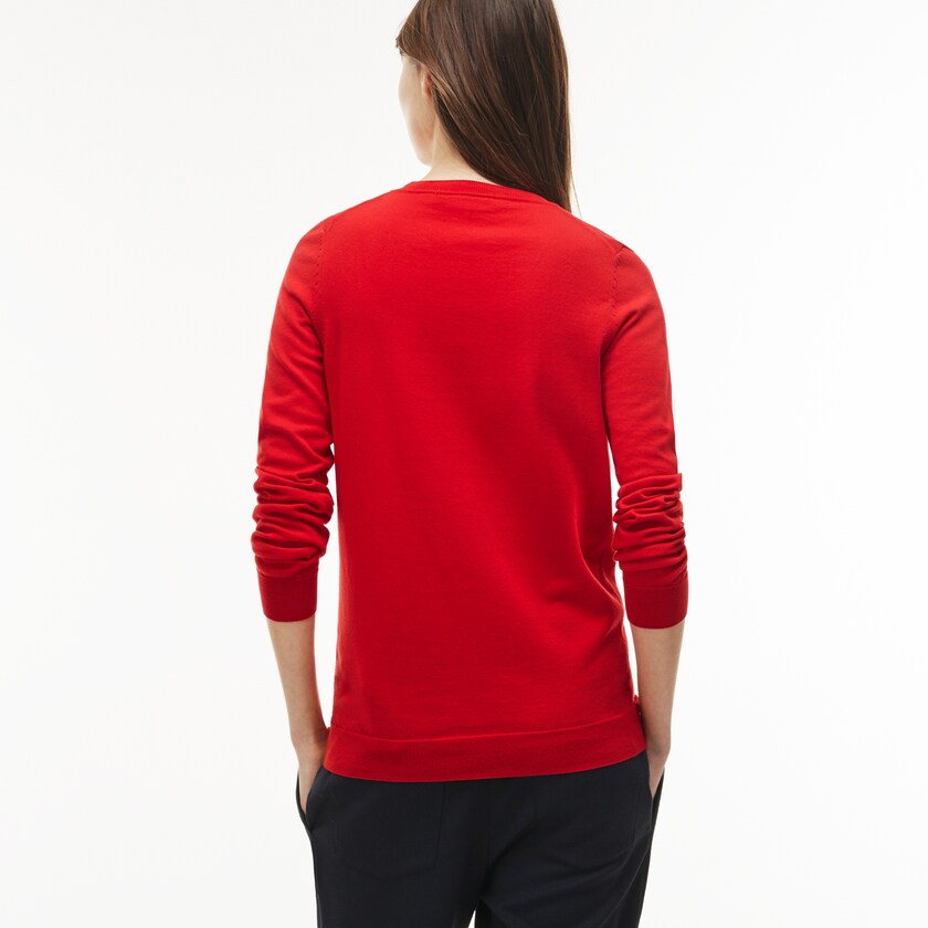 Women's Lacoste Bright Red Sweaters V-neck Jersey XE0-02510W0