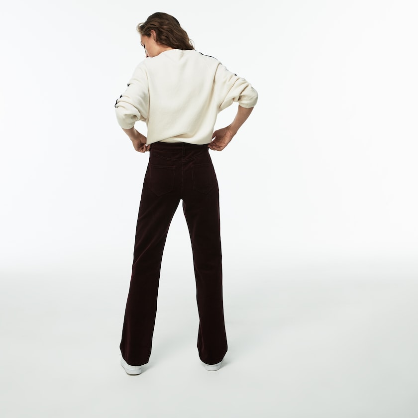Women's Lacoste Brown Pants Boxy Fit Striped Cotton Velour KX8-73277M3