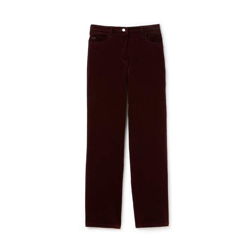 Women's Lacoste Brown Pants Boxy Fit Striped Cotton Velour KX8-73277M3