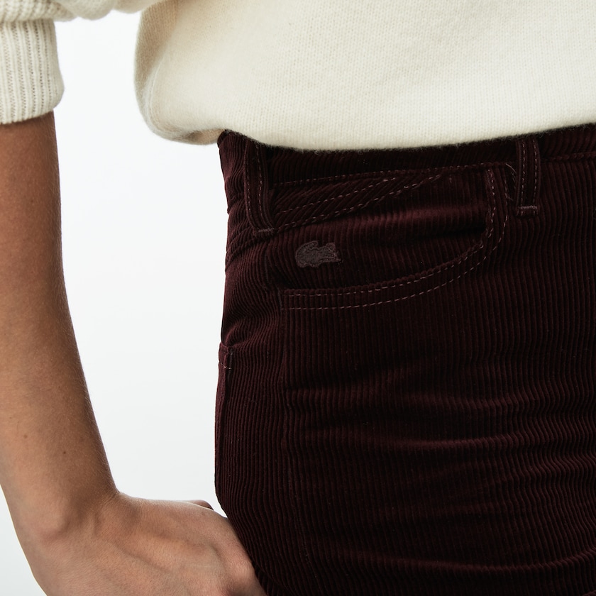 Women's Lacoste Brown Pants Boxy Fit Striped Cotton Velour KX8-73277M3