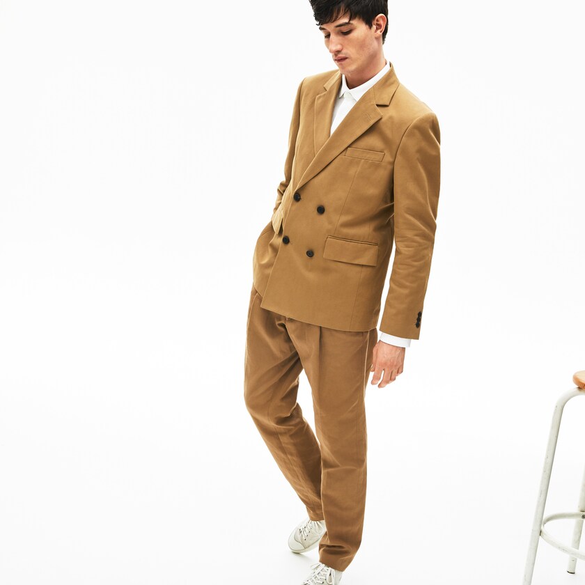 Men's Lacoste Brown Jackets Cotton-Linen Double-Breasted IP7-14671I0