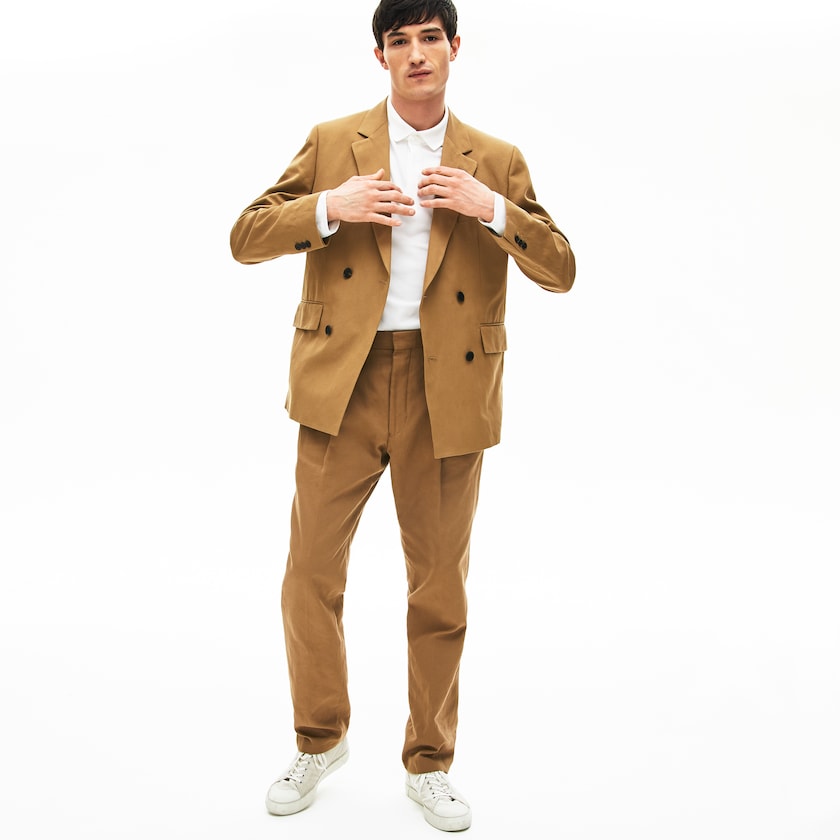 Men's Lacoste Brown Jackets Cotton-Linen Double-Breasted IP7-14671I0