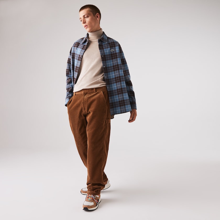 Men's Lacoste Brown Pants LIVE Standard Fit Ribbed Velvet Cotton VC0-28772S9