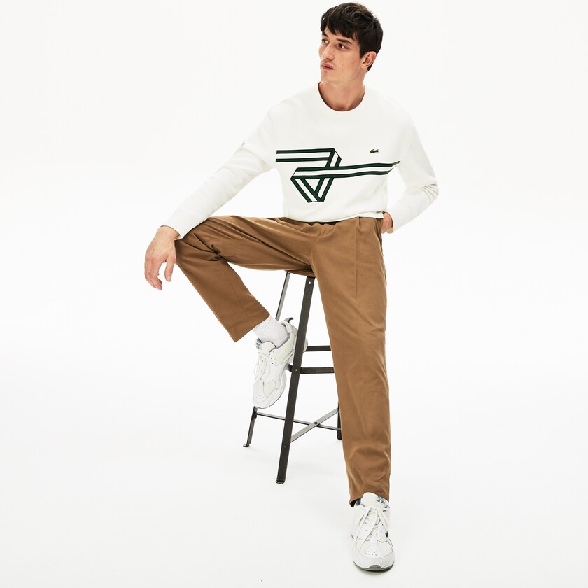 Men's Lacoste Brown Chinos Pleated Cotton-Linen KD6-22132M6