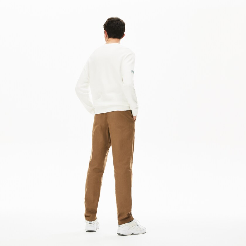 Men's Lacoste Brown Chinos Pleated Cotton-Linen KD6-22132M6