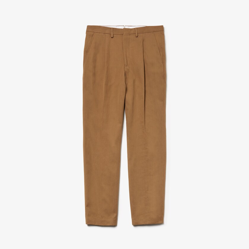 Men's Lacoste Brown Chinos Pleated Cotton-Linen KD6-22132M6