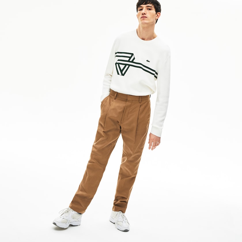 Men's Lacoste Brown Chinos Pleated Cotton-Linen KD6-22132M6
