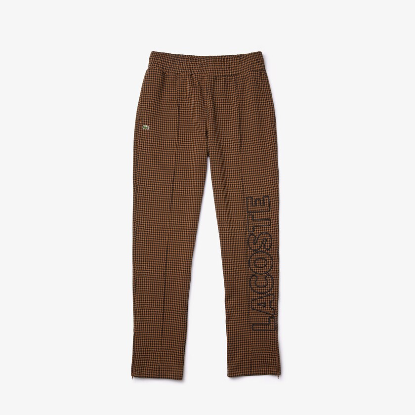Men's Lacoste Brown / Black Pants LIVE Houndstooth Print Fleece Tracksuit YL1-64556F0
