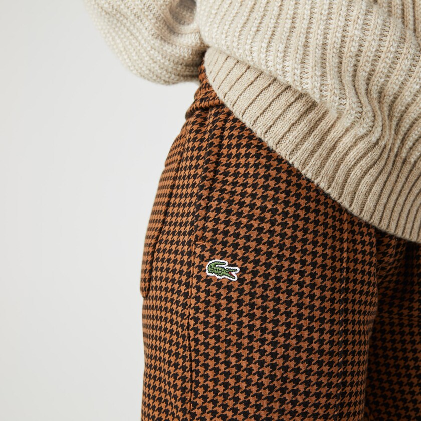 Men's Lacoste Brown / Black Pants LIVE Houndstooth Print Fleece Tracksuit YL1-64556F0