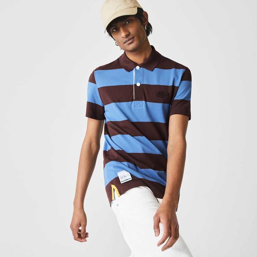 Men's Lacoste Brown / Blue Shirts Regular Fit Striped Cotton Piqué Polo FO6-93029Q0