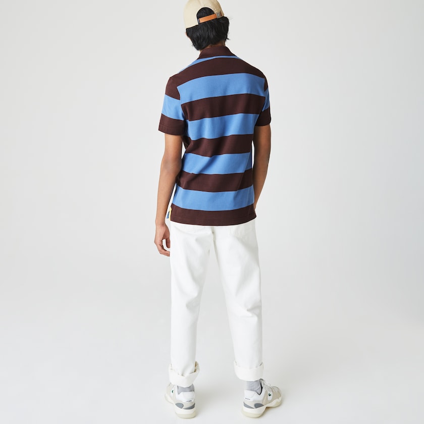 Men's Lacoste Brown / Blue Shirts Regular Fit Striped Cotton Piqué Polo FO6-93029Q0