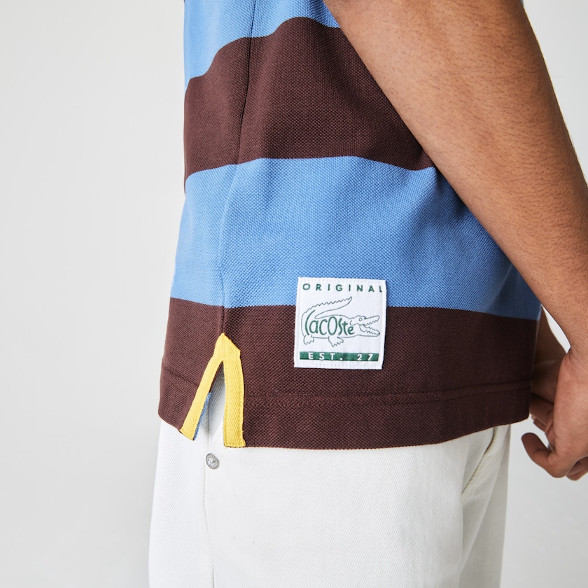 Men's Lacoste Brown / Blue Shirts Regular Fit Striped Cotton Piqué Polo FO6-93029Q0