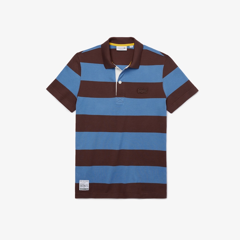 Men's Lacoste Brown / Blue Shirts Regular Fit Striped Cotton Piqué Polo FO6-93029Q0