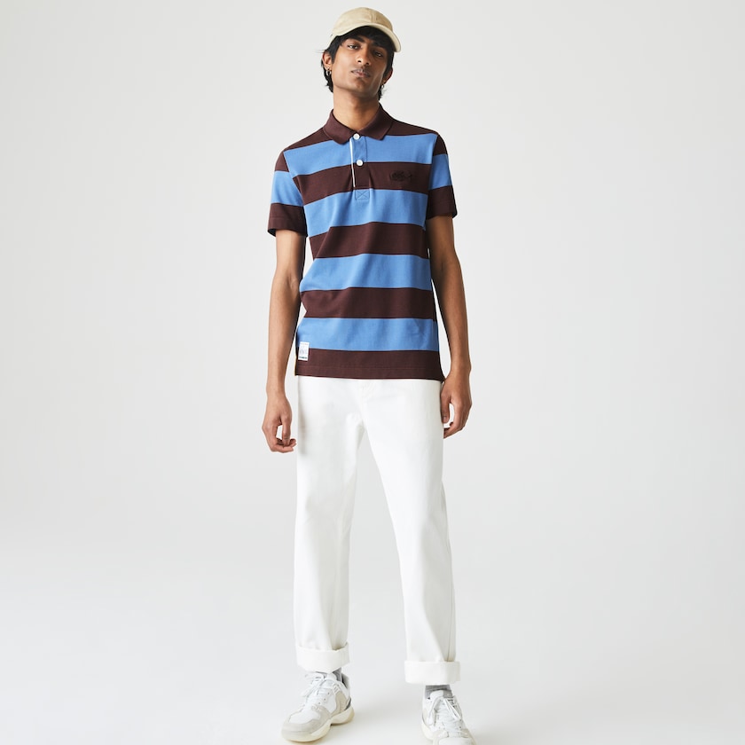 Men's Lacoste Brown / Blue Shirts Regular Fit Striped Cotton Piqué Polo FO6-93029Q0