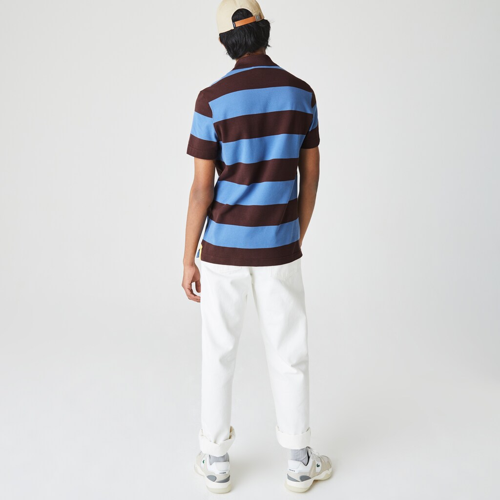 Men's Lacoste Brown / Blue Polo Shirts Regular Fit Striped Cotton Piqué TB5-98389L6