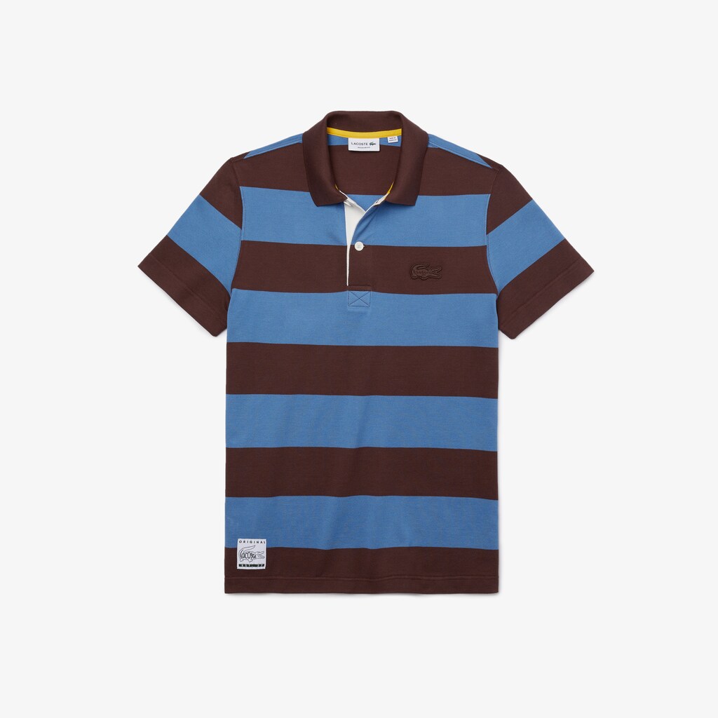 Men's Lacoste Brown / Blue Polo Shirts Regular Fit Striped Cotton Piqué TB5-98389L6
