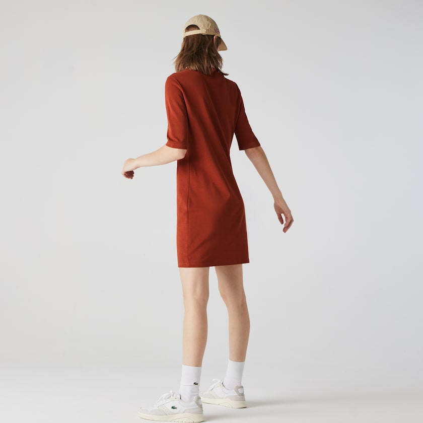 Women's Lacoste Brown / Pink Polo Dress Premium Cotton Piqué FW0-55015Z5