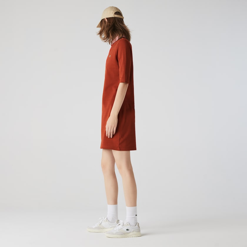 Women's Lacoste Brown / Pink Polo Dress Premium Cotton Piqué FW0-55015Z5