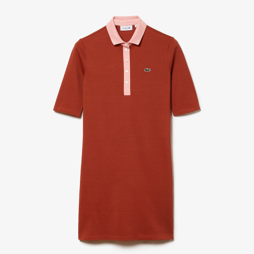 Women's Lacoste Brown / Pink Polo Dress Premium Cotton Piqué FW0-55015Z5