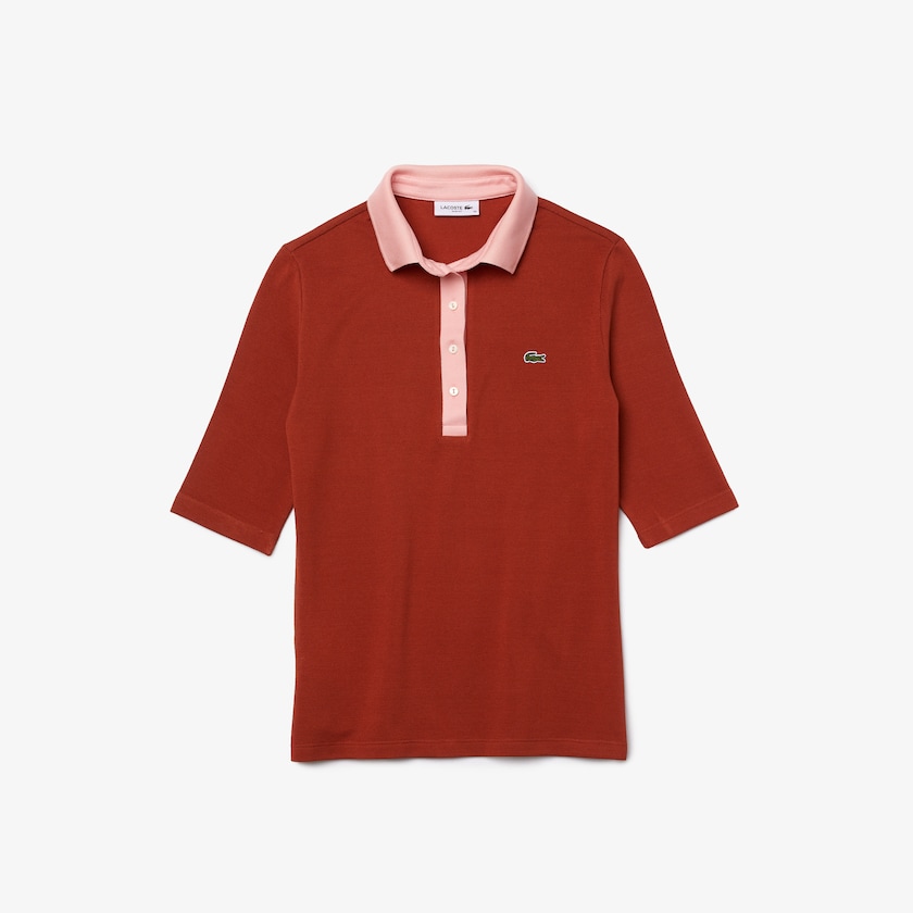 Women's Lacoste Brown / Pink Polo Shirts Slim Fit Cotton UW5-41134W1