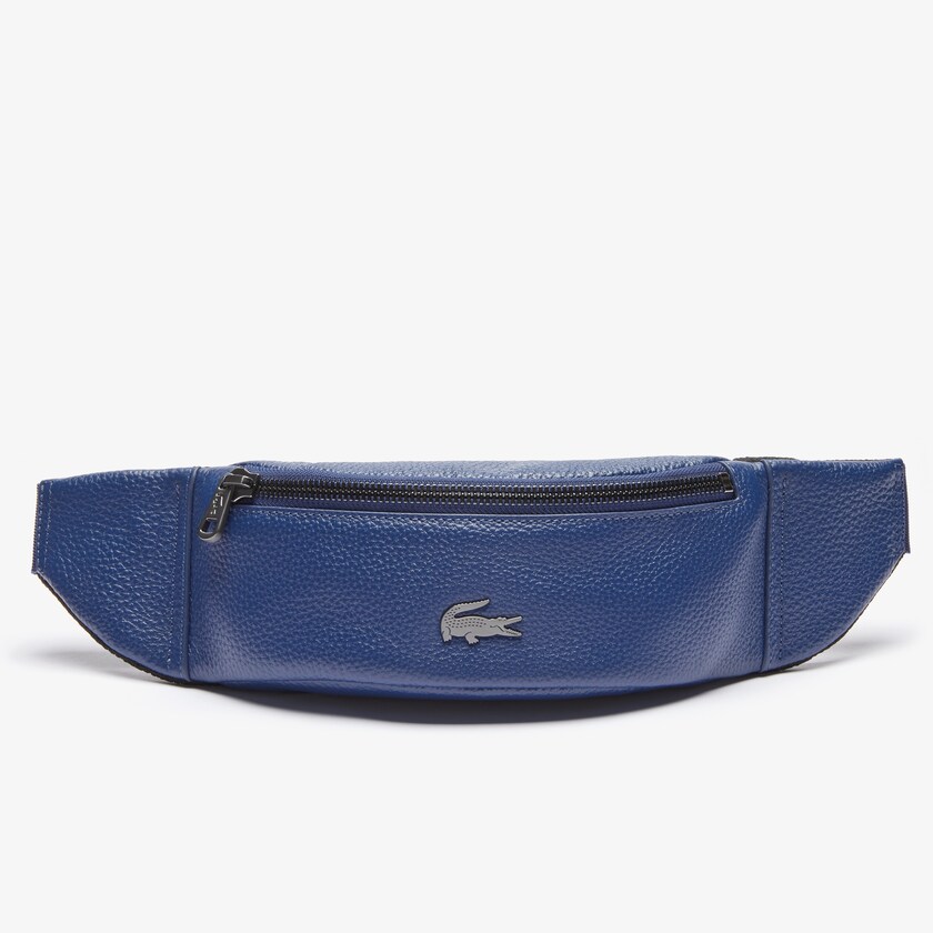 Men's Lacoste Dark Blue Bags Soft Mate Matte Full-Grain Leather Zippered Fanny Pack CR6-23362S6