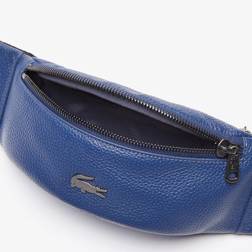 Men's Lacoste Dark Blue Bags Soft Mate Matte Full-Grain Leather Zippered Fanny Pack CR6-23362S6