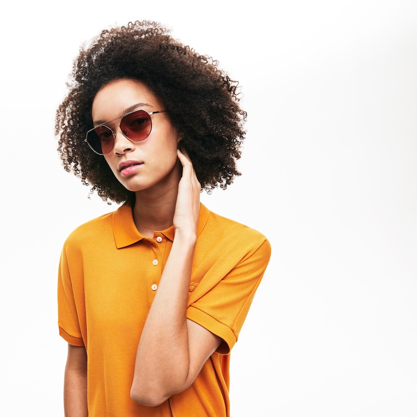 Women's Lacoste Dark Gold Sunglasses Oval Metal Paris Collection FM9-01260V4