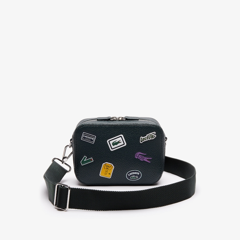 Women's Lacoste Dark Green Shoulder Bag Croco Crew Badge Grained Leather WJ8-85598A0