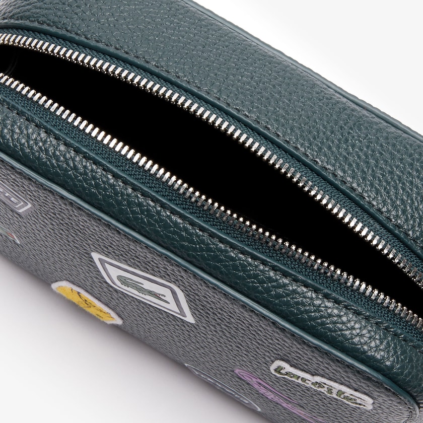Women's Lacoste Dark Green Shoulder Bag Croco Crew Badge Grained Leather WJ8-85598A0