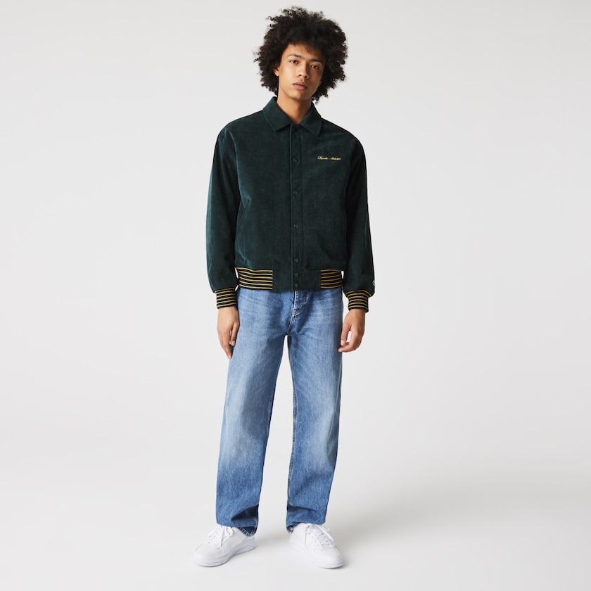 Women's Lacoste Dark Green Jackets LIVE Ribbed Velvet Bomber CB5-88658K9