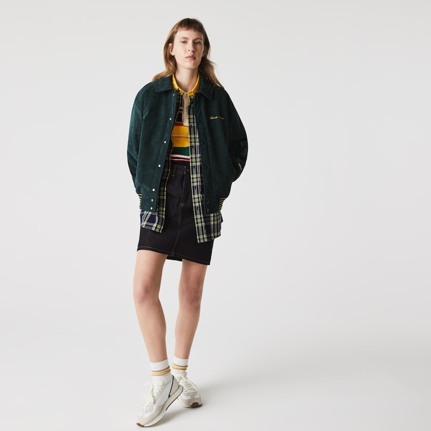 Women's Lacoste Dark Green Jackets LIVE Ribbed Velvet Bomber CB5-88658K9
