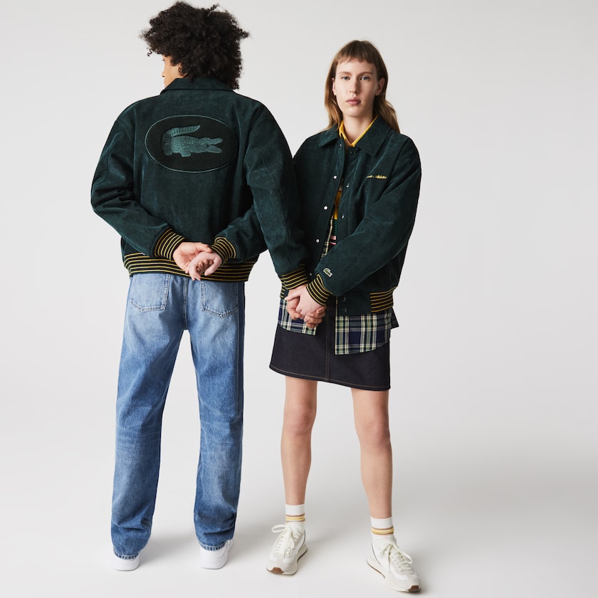 Women's Lacoste Dark Green Jackets LIVE Ribbed Velvet Bomber CB5-88658K9