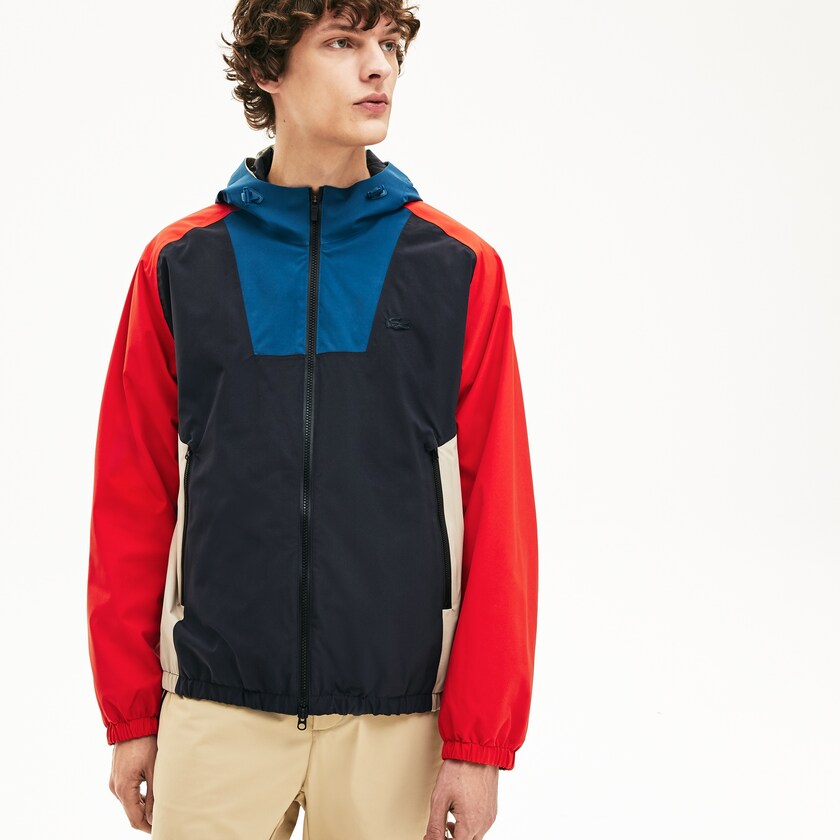 Men's Lacoste Dark Grey / Navy Blue / Red / Beige Jackets Motion Water-Resistant Colorblock Zip GP7-48114I4