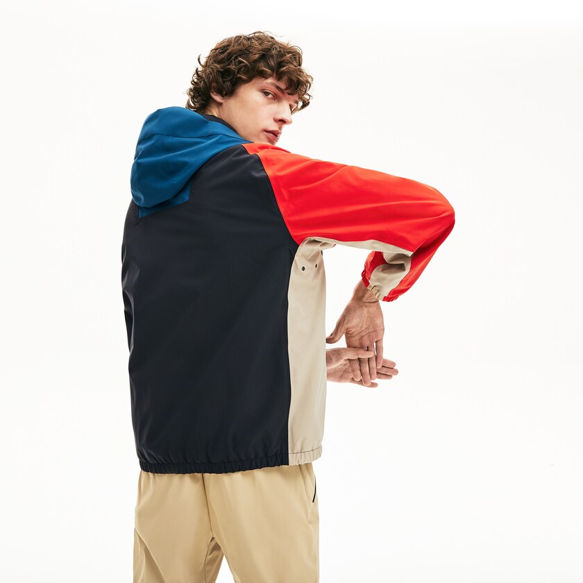 Men's Lacoste Dark Grey / Navy Blue / Red / Beige Jackets Motion Water-Resistant Colorblock Zip GP7-48114I4
