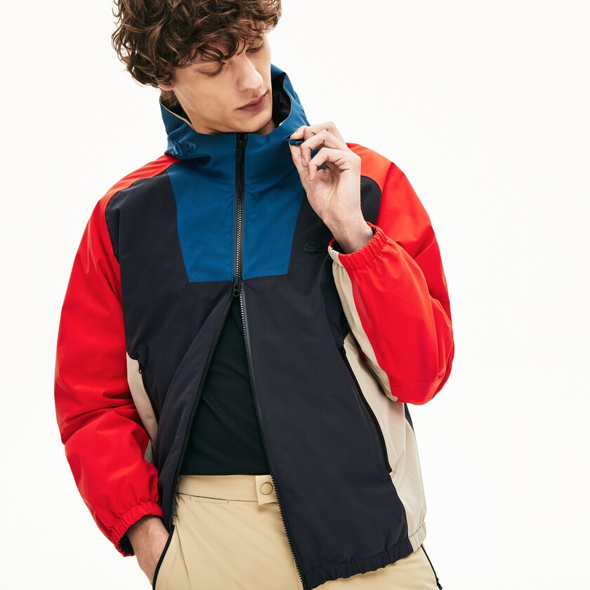 Men's Lacoste Dark Grey / Navy Blue / Red / Beige Jackets Motion Water-Resistant Colorblock Zip GP7-48114I4