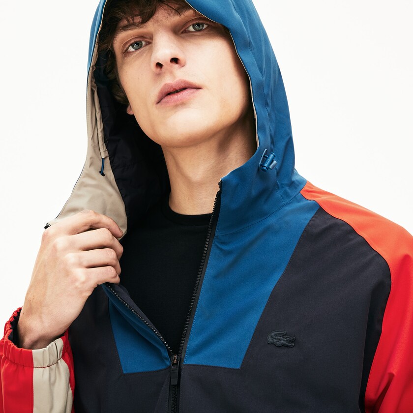 Men's Lacoste Dark Grey / Navy Blue / Red / Beige Jackets Motion Water-Resistant Colorblock Zip GP7-48114I4