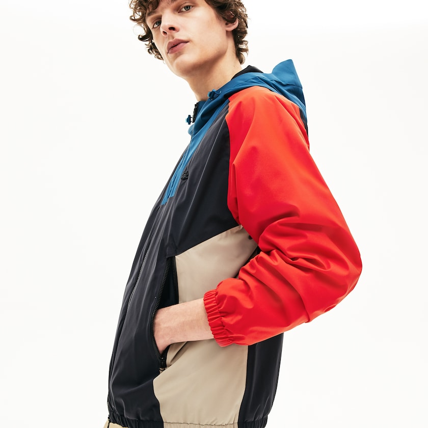 Men's Lacoste Dark Grey / Navy Blue / Red / Beige Jackets Motion Water-Resistant Colorblock Zip GP7-48114I4