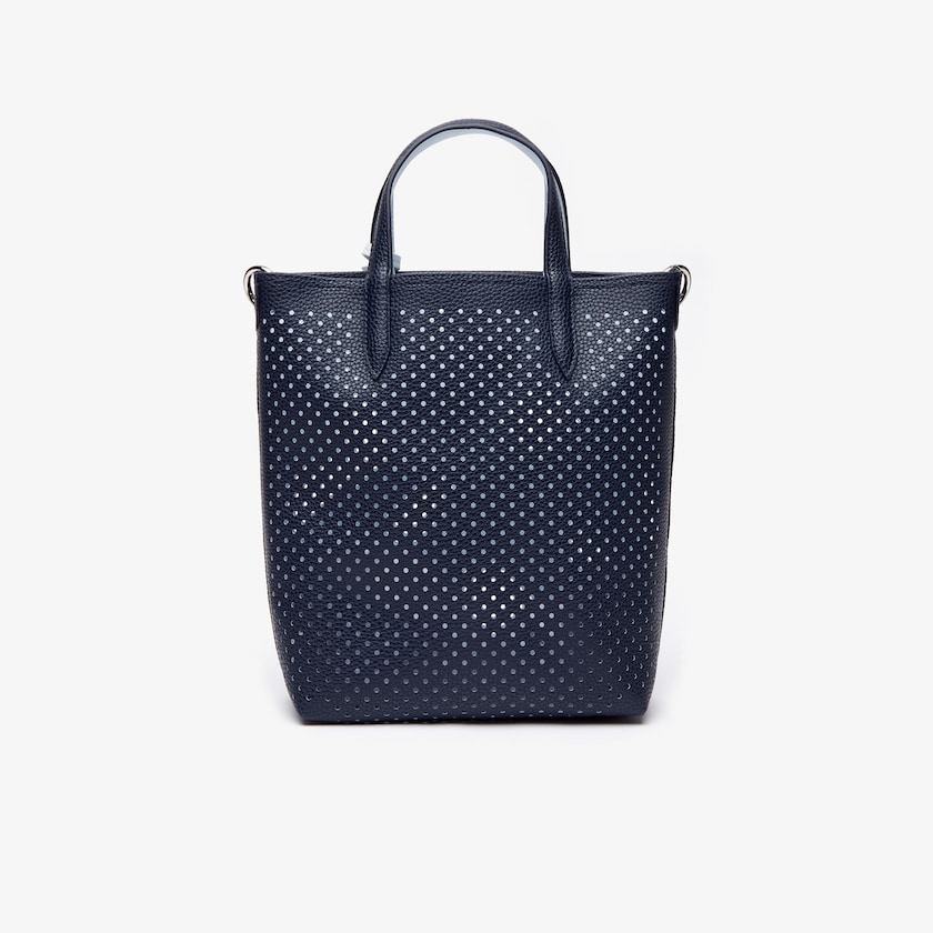 Women's Lacoste Dark Navy / White Tote Bags Anna Removable Pouch Perforated Vertical FX5-10991E9