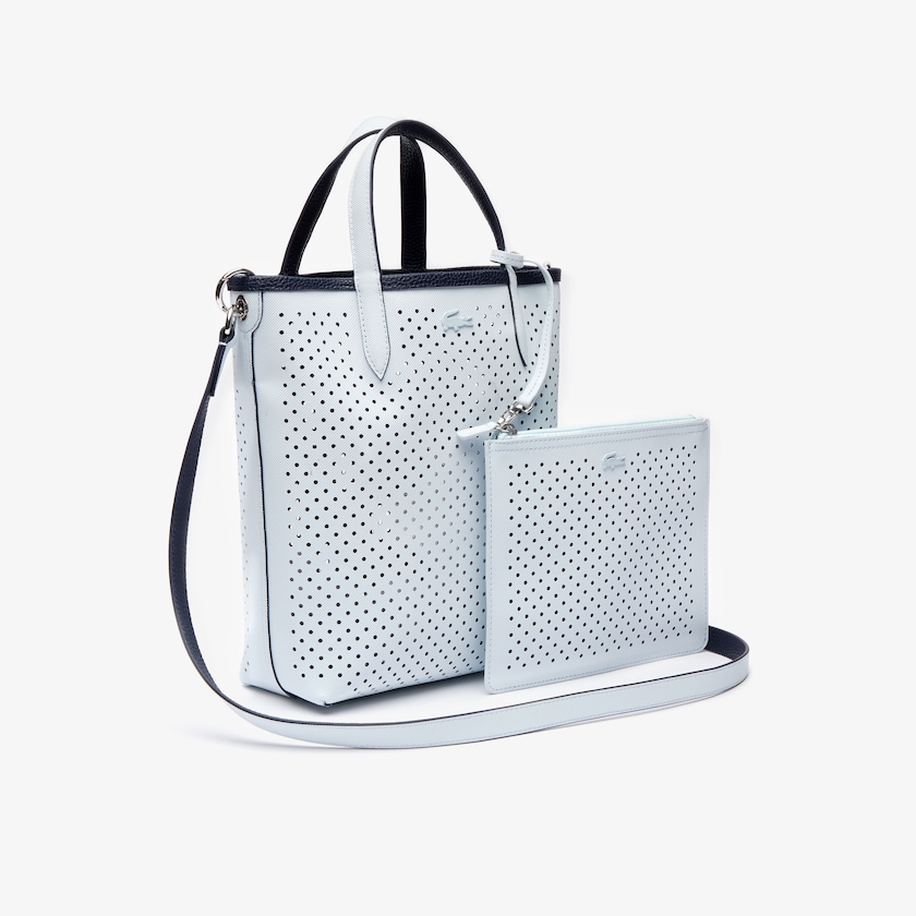 Women's Lacoste Dark Navy / White Tote Bags Anna Removable Pouch Perforated Vertical FX5-10991E9