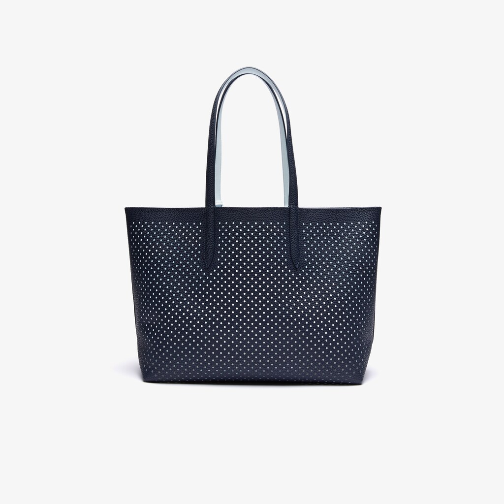 Women's Lacoste Dark Navy / White Tote Bags Anna Removable Pouch Perforated Reversible OB1-16261J1